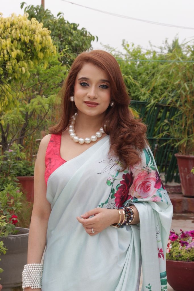 Everyday Glow - Blue Floral Saree
